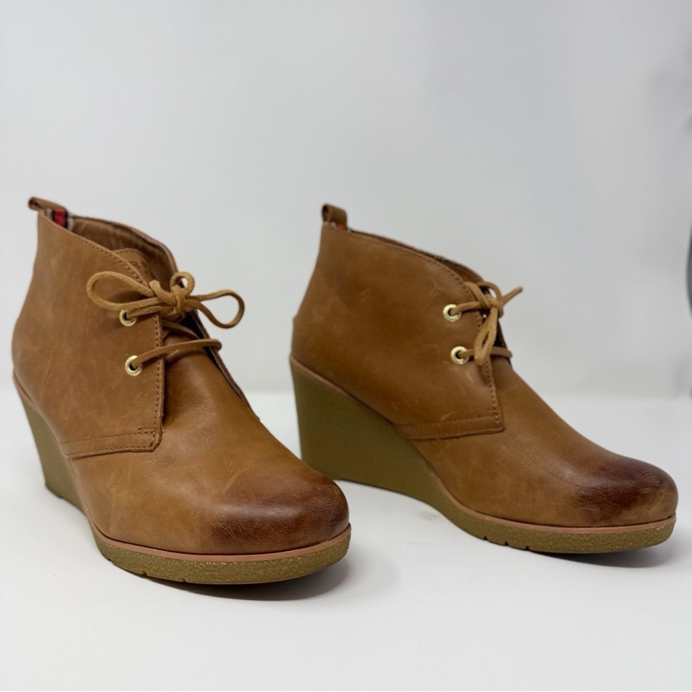 Sperry Harlow Burnished Wedge Booties Brown Leather Lace Up Ankle Boots Size 9 - Picture 13 of 16